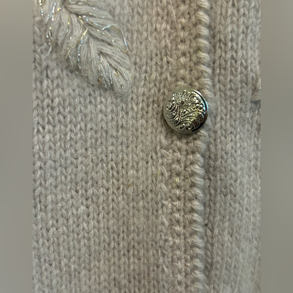 Magnolia Vintage Pearl Detail Beige/tan Lambswool Luxury Cardigan Size XL - Picture 16 of 16